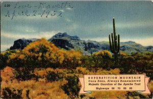 Superstition Mountain on Apache Trail AZ c1952 Vintage Postcard H55