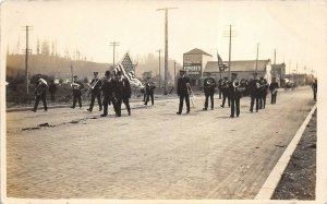 1910s RPPC Real Photo Postcard Brass Marching Band Passes Opera House