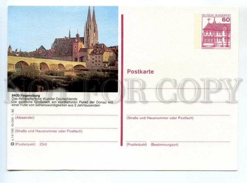 520161 1986 Germany Regensburg bridge old postal postcard Postal Stationery