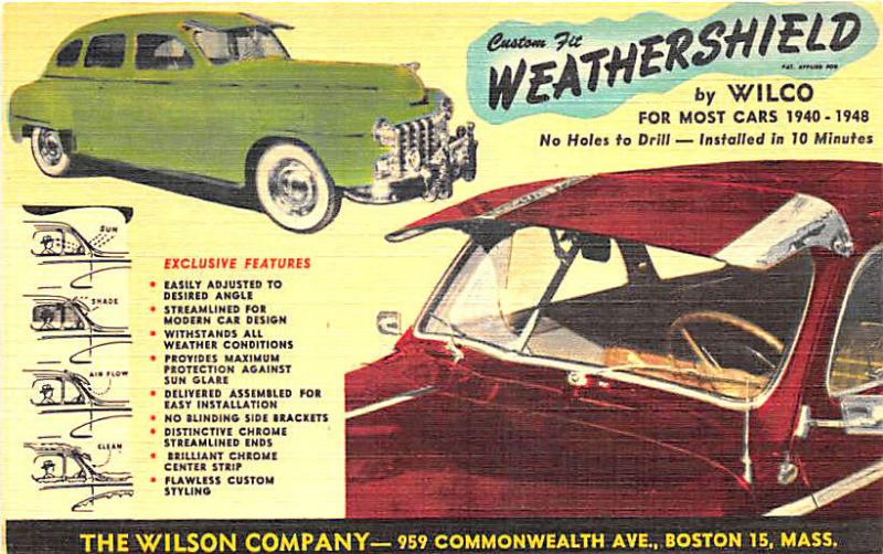 Boston MA Wilson Co. Weathershield by Wilco 1940-1948 Cars Linen Postcard