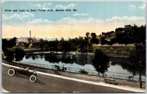 Drive & Lake Penn Valley Park Kansas City Missouri MO Roadway Trees Postcard