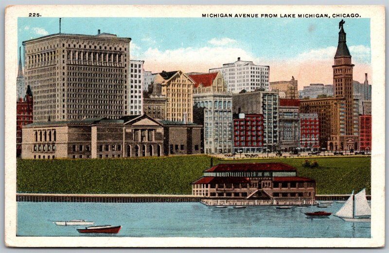 Vtg Chicago Illinois IL Michigan Avenue Lake Michigan Yacht Club 1920s Postcard