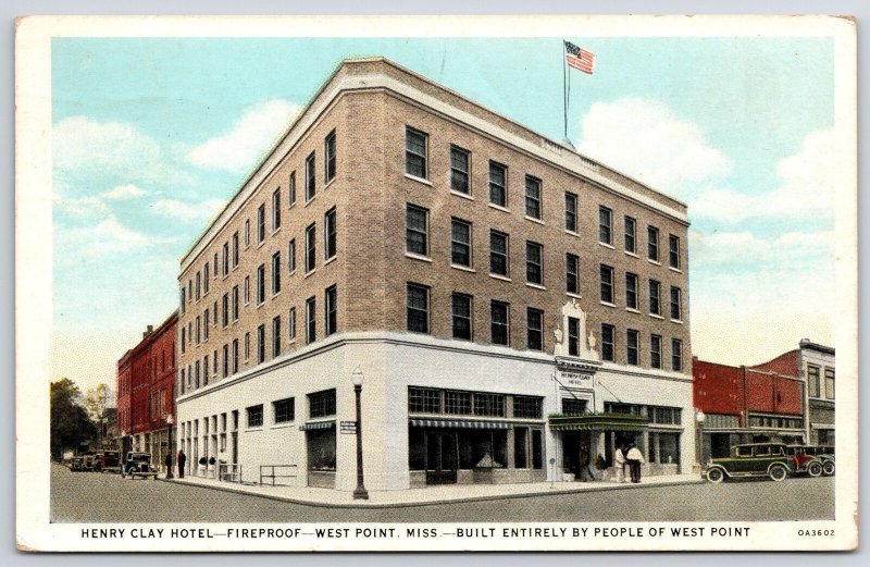 1935 Henry Clay Hotel West Point Mississippi Fireproof Building Posted Postcard
