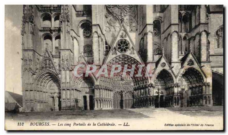 Old Postcard Bourges The five gates of the Cathedral