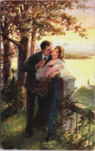 Romantic Couple in Love Kissing Vintage Postcard C200