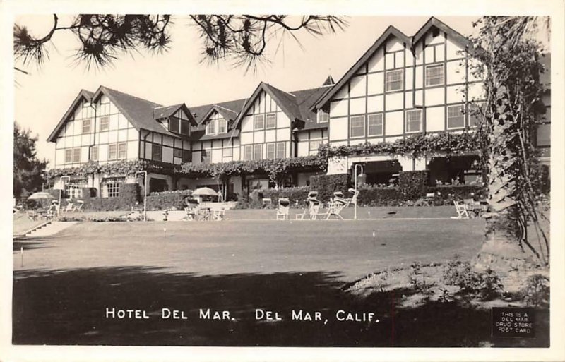 RPPC Del Mar, California HOTEL DEL MAR San Diego County Vintage Postcard c1940s