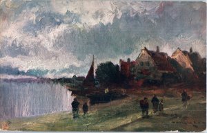 A Thames Village from Painting Professor Van Hier Tuck Oilette Postcard