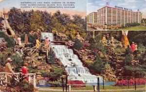 Chicago Illinois IL 1940s Postcard Olson Rug Co Waterfall Rock Garden Diversey