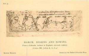 British Museum Calendar 1920s March digging Sowing Postcard 30 UK