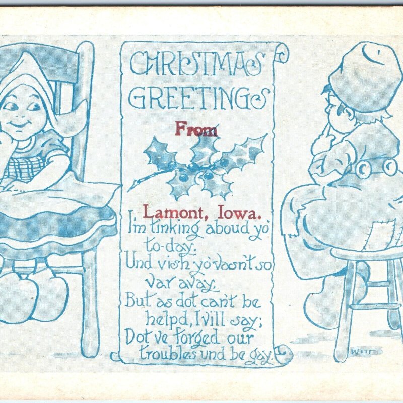 c1910s Lamont, IA Christmas Greetings Child Speak Trad Clogs Witt Postcard A68