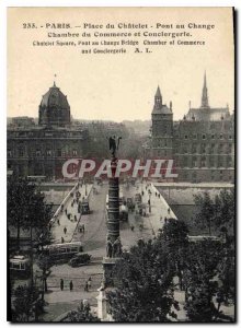 Old Postcard Place du Chatelet Paris Pont au Change Chamber of Commerce and C...