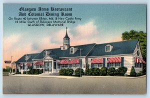 Glasgow Delaware DE Postcard Glasgow Arms Restaurant Colonial Dining Room 1940