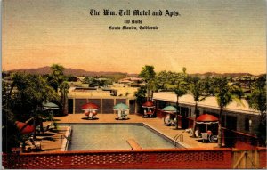 Vtg Santa Monica CA Wm. Tell Motel & Apartments Route 66 1940s Linen Postcard