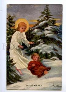 190006 X-MAS Angel in Winter Forest by REMI Vintage postcard