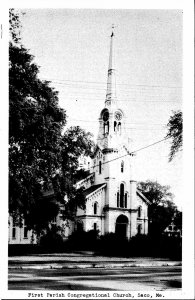 VINTAGE POSTCARD FIRST PARISH CONGREGATIONAL CHURCH SACO MAINE RPPC