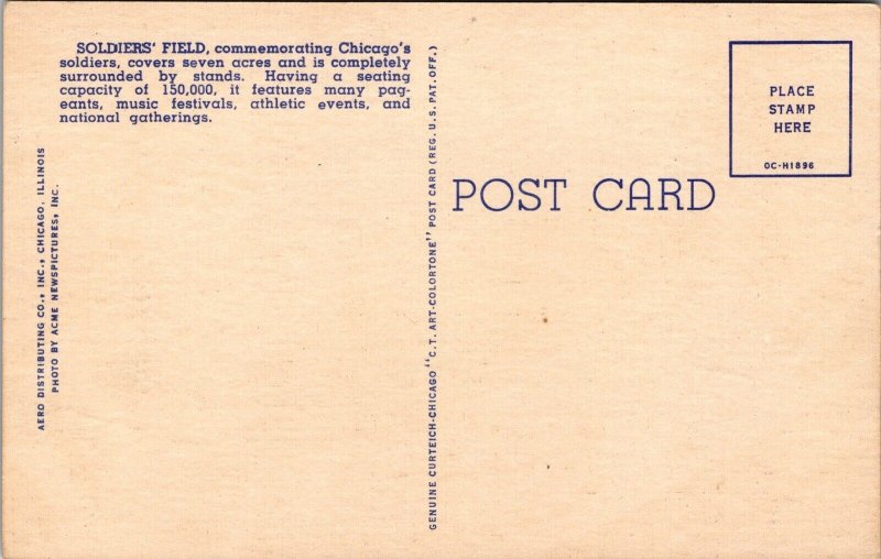 Linen Postcard Soldiers' Field in Chicago, Illinois