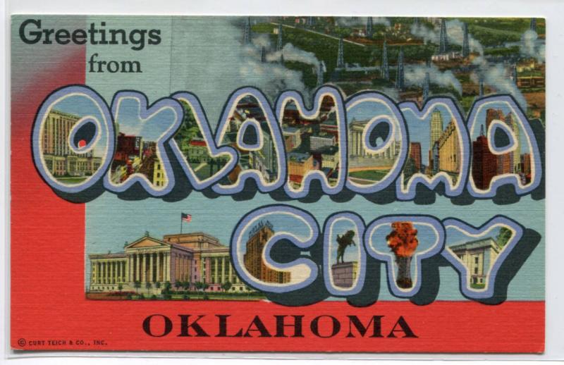 Greetings From Oklahoma City OK Large Letter Linen postcard