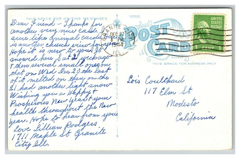 Vintage 1944 Postcard St. Mary's Roman Catholic Church Little Falls New York