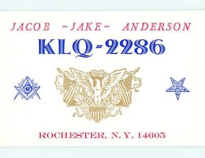 patriotic EAGLE BIRD - QSL CB HAM RADIO CARD Rochester New York NY t9463