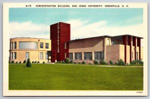 Greenville SC~Admin Building Bob Jones University~Vintage Linen Postcard