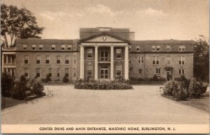 Vtg Burlington New Jersey NJ Masonic Home Center Drive & Main Entrance Postcard