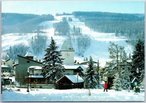 Vail Colorado Covered Bridge Clock Tower Mountain Ski Slopes Village Postcard