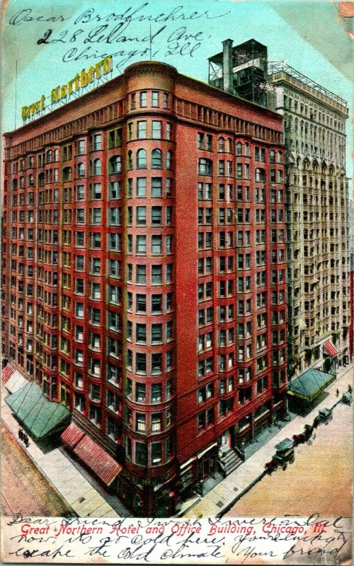 Vtg Postcard 1907 Great Northern Hotel & Office Building Chicago Illinois UDB