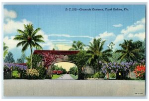 c1940 Scenic View Granada Entrance Coral Gables Florida Antique Vintage Postcard