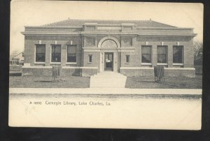 LAKE CHARLES LOUIDISNA CARNEGIE LIBRARY BUILDING VINTAGE POSTCARD 1905