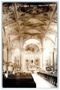 c1940's Interior Church Coyoacan Mexico Vintage RPPC Photo Postcard