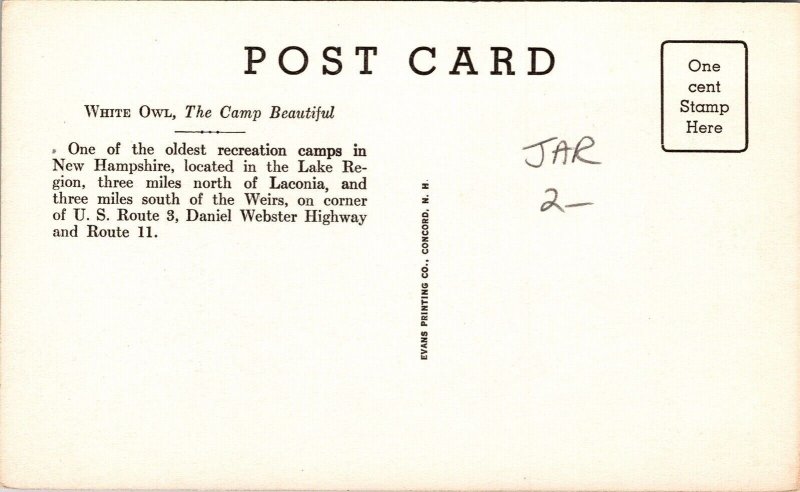 Historic White Owl Camp Beautiful North Side New Hampshire BW Postcard 