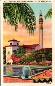 Linen Postcard Swimming Pool and Bath House at Hotel Agua Caliente, Mexico