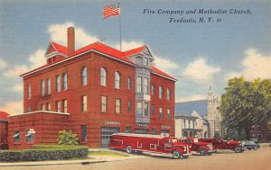 Fire Company and Methodist Church Fredonia, NY., USA Fire Department Unused 