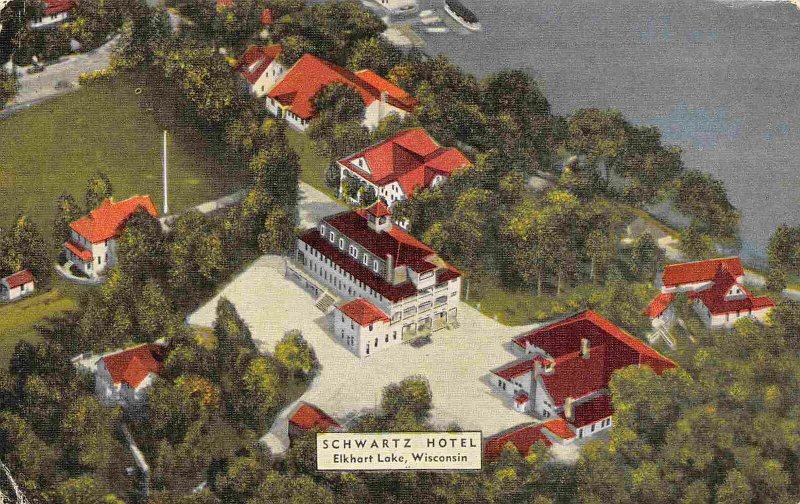 Schwartz Hotel Elkhart Lake Wisconsin 1953 linen postcard