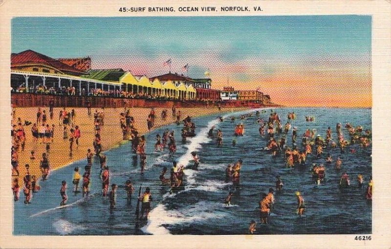 Postcard Surf bathing Ocean View Norfolk VA