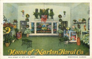 Postcard  1940s Alabama Birmingham Home of Norton Floral interior 23-13906