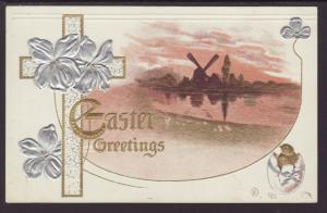 Easter Greetings,Cross,Windmill,Chick Postcard