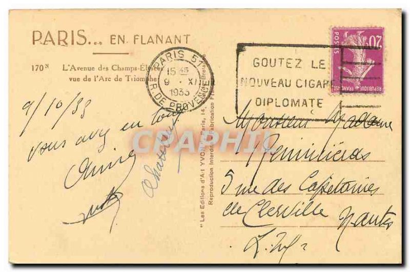 Old Postcard Paris while strolling the Champs Elysees to the Arc de Triomphe