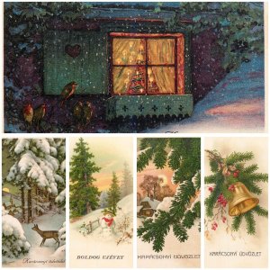 Hungary winter seasonal Christmas and New Year greetings old postcards lot of 5