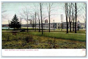 c1905 Reo Motor Car Works Building Trees Old Car Lansing Michigan Mich Postcard