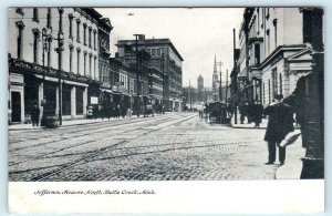 BATTLE CREEK, Michigan MI ~ Street Scene JEFFERSON AVENUE NORTH c1910s Postcard