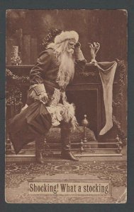 1917 PPC* Xmas Greetings W/Santa Shocking What A Stocking Posted