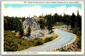 Rocky Mountain National Park Colorado 1940s Postcard Malo Chapel Vrain Highway