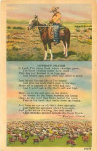 Cowboy Prayer Poem, Cowboy on Horse,  Linen Postcard Unused