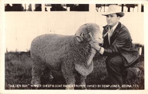 Ozona Texas Golden Boy Trophy Winner Sheep Real Photo Postcard AA44161