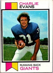 1973 Topps Football Card Charlie Evans New York Giants sk2422