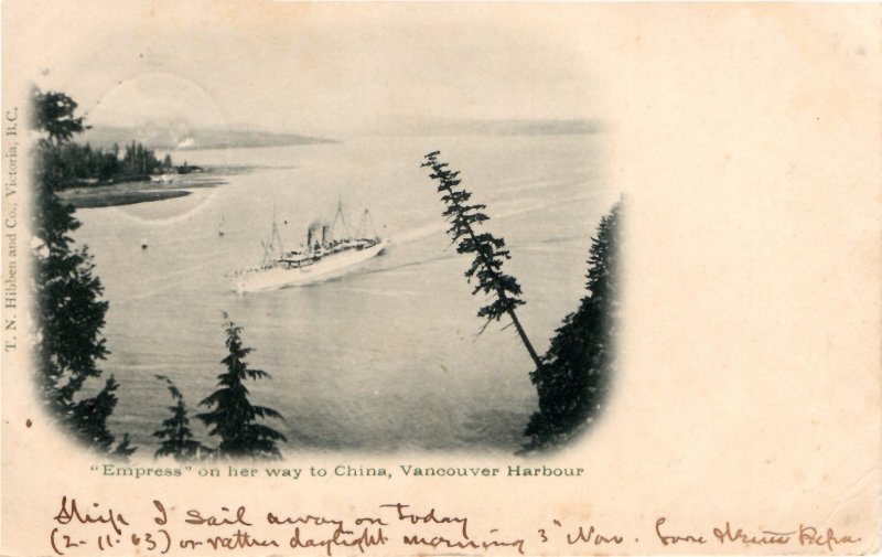 Canada 1903 Empress Ship Vancouver Harbour Harbor British Columbia BC T N Hibben