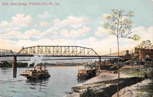 Paddle Steamer Street Bridge Wheeling West Virginia 1910c postcard