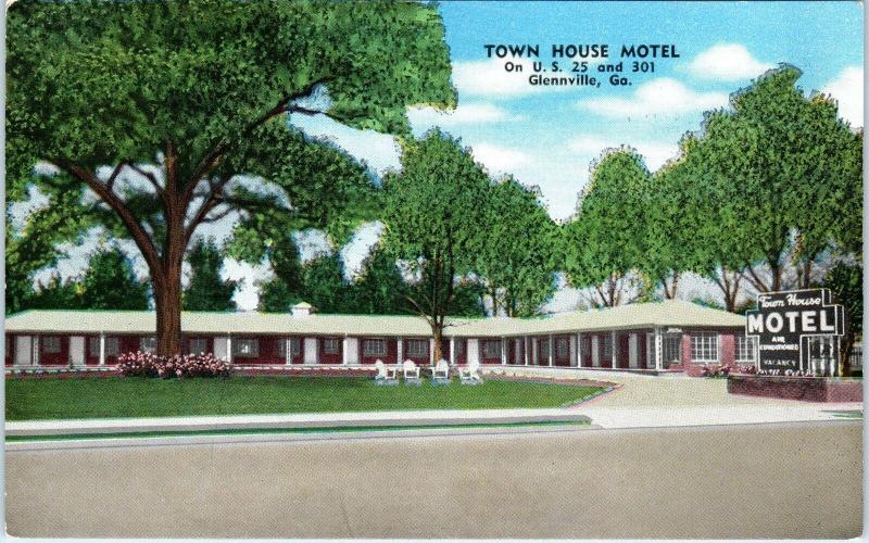 GLENNVILLE, GA Georgia  TOWN HOUSE MOTEL  c1940s Roadside  Linen Postcard
