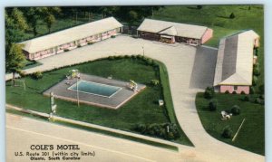 OLANTA, South Carolina SC ~ Roadside COLE'S MOTEL 1940s Florence County Postcard